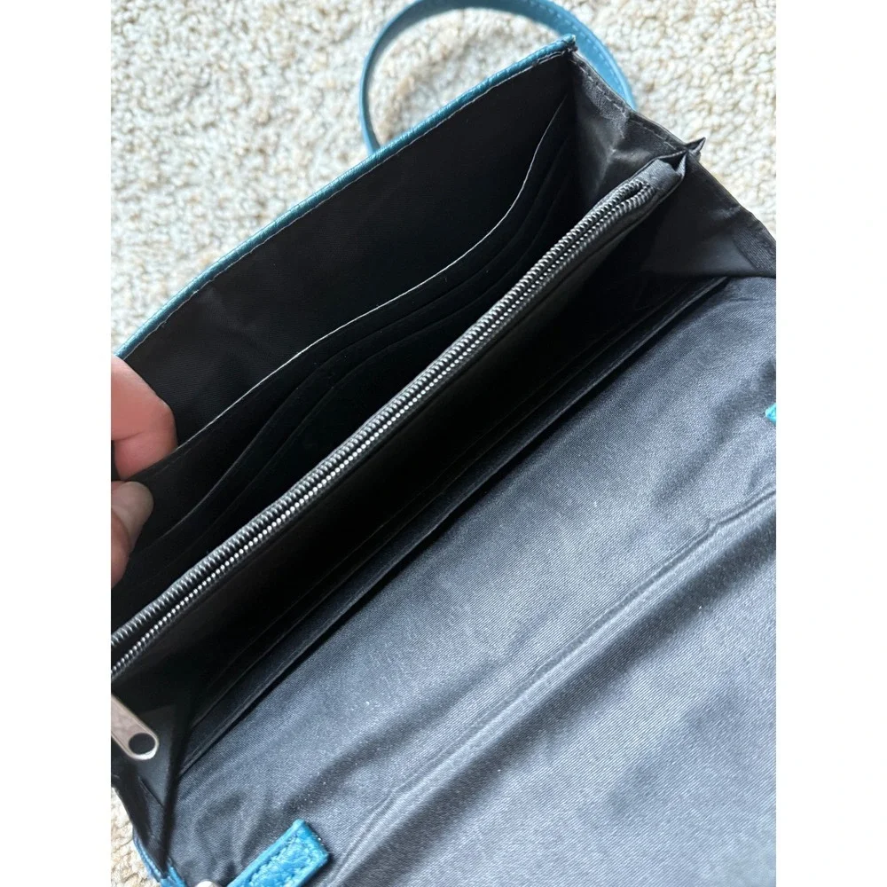 Nicole Miller Crossbody Wallet detachable Chain‎ Strap Teal Blue